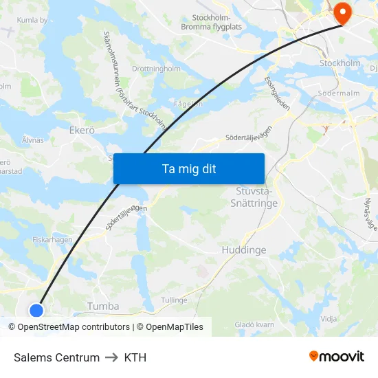 Salems Centrum to KTH map