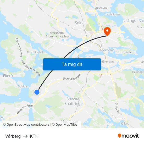 Vårberg to KTH map