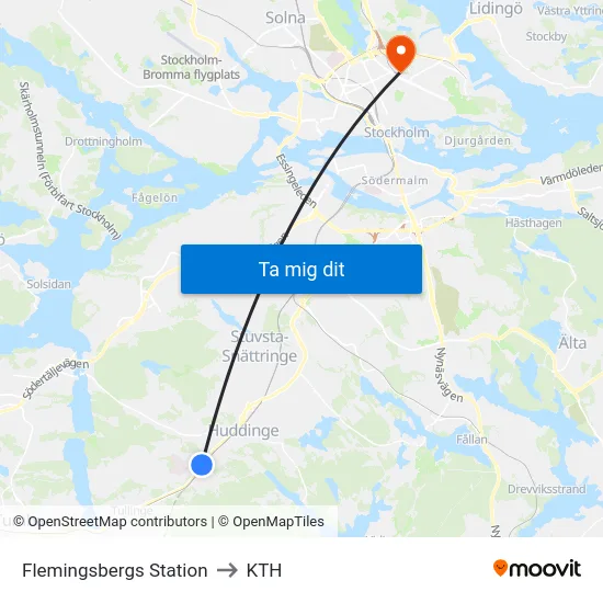 Flemingsbergs Station to KTH map