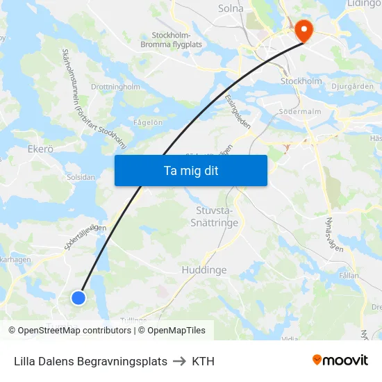 Lilla Dalens Begravningsplats to KTH map