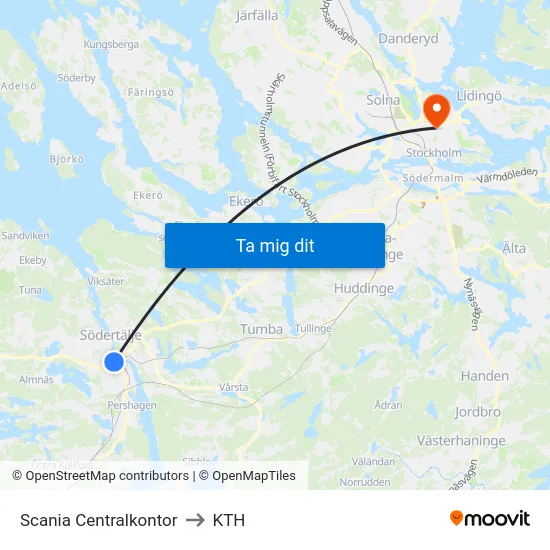 Scania Centralkontor to KTH map