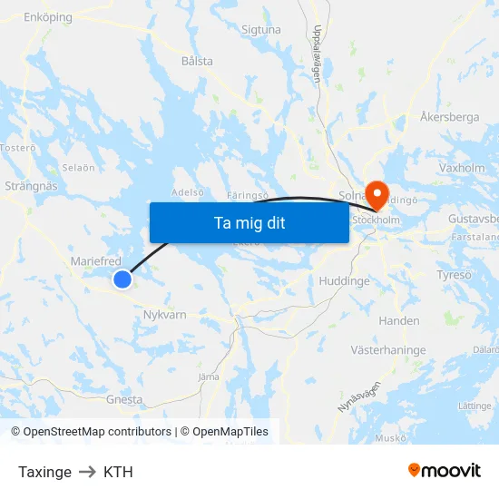 Taxinge to KTH map