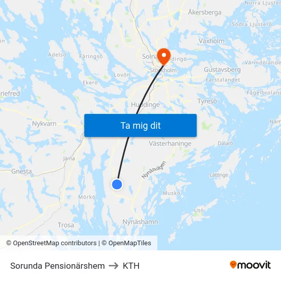 Sorunda Pensionärshem to KTH map