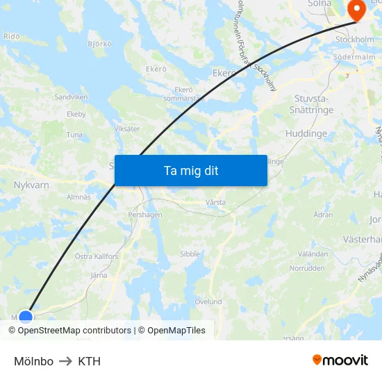 Mölnbo to KTH map