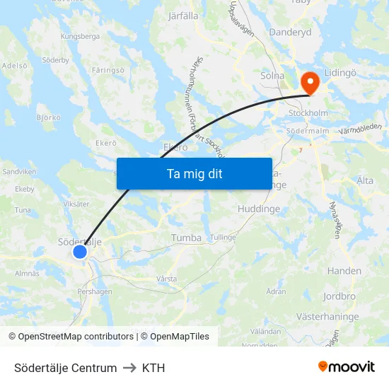 Södertälje Centrum to KTH map