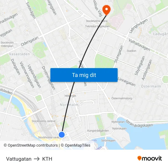 Vattugatan to KTH map