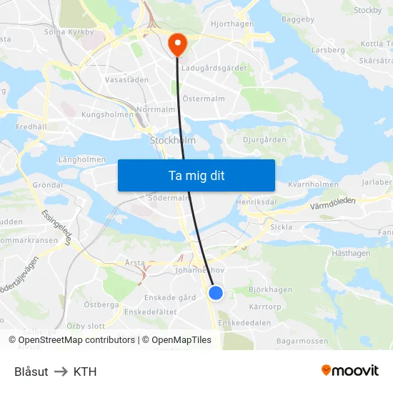 Blåsut to KTH map