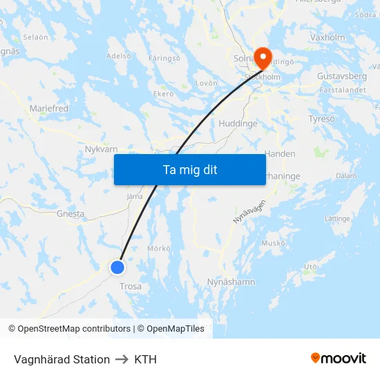 Vagnhärad Station to KTH map