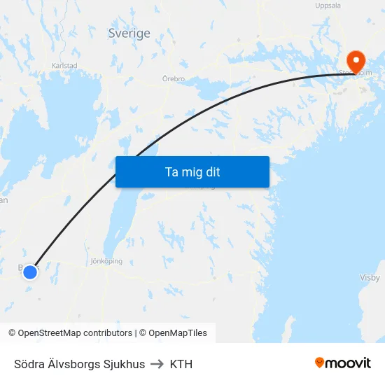 Södra Älvsborgs Sjukhus to KTH map