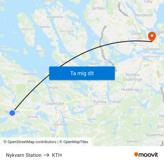 Nykvarn Station to KTH map