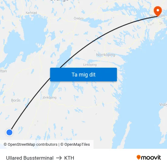 Ullared Bussterminal to KTH map