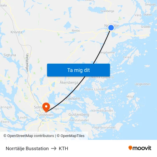 Norrtälje Busstation to KTH map