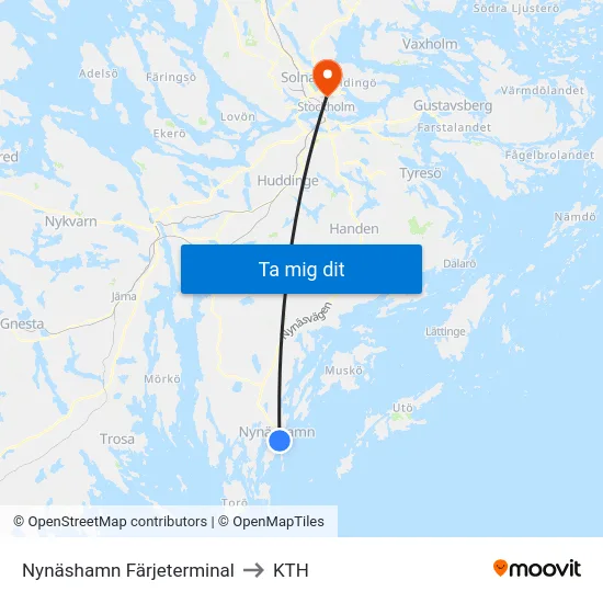 Nynäshamn Färjeterminal to KTH map