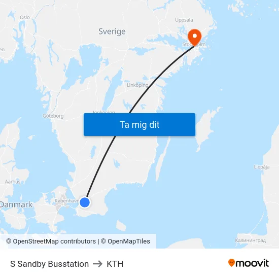 S Sandby Busstation to KTH map