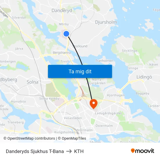 Danderyds Sjukhus T-Bana to KTH map