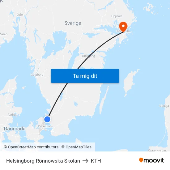 Helsingborg Rönnowska Skolan to KTH map