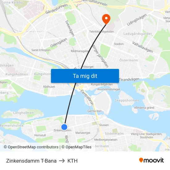 Zinkensdamm T-Bana to KTH map