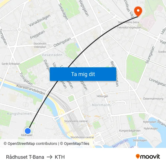 Rådhuset T-Bana to KTH map