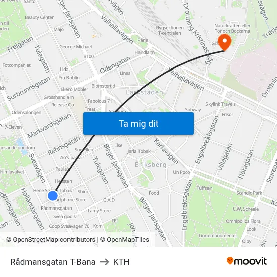 Rådmansgatan T-Bana to KTH map