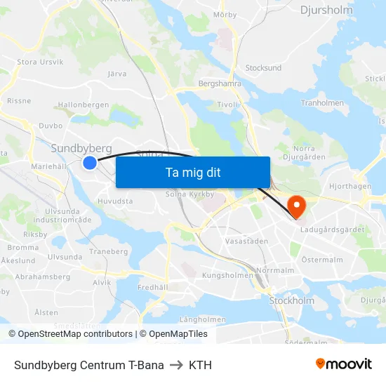 Sundbyberg Centrum T-Bana to KTH map