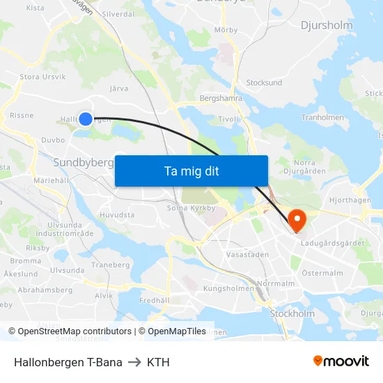 Hallonbergen T-Bana to KTH map
