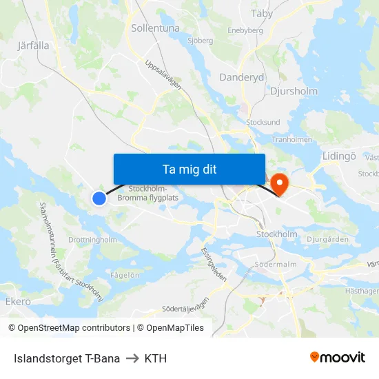 Islandstorget T-Bana to KTH map