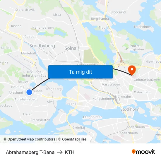 Abrahamsberg T-Bana to KTH map