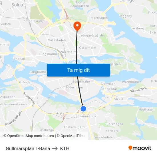 Gullmarsplan T-Bana to KTH map