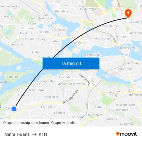 Sätra T-Bana to KTH map
