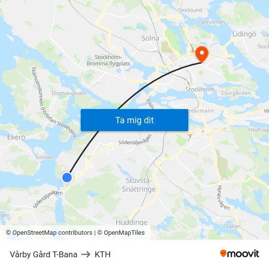 Vårby Gård T-Bana to KTH map