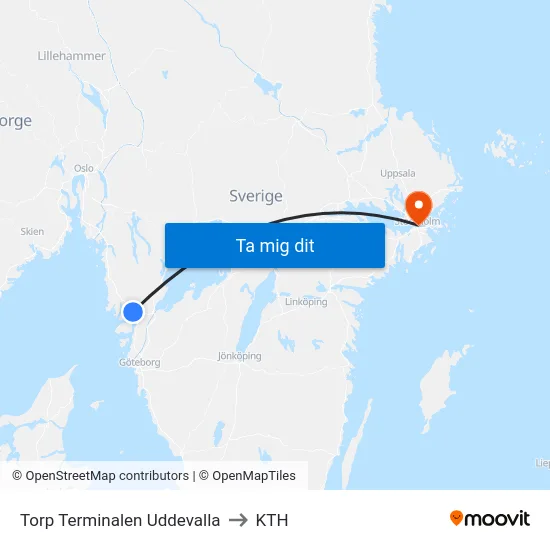 Torp Terminalen Uddevalla to KTH map