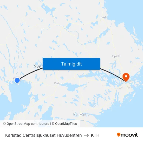 Karlstad Centralsjukhuset Huvudentrén to KTH map
