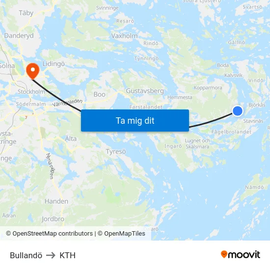 Bullandö to KTH map