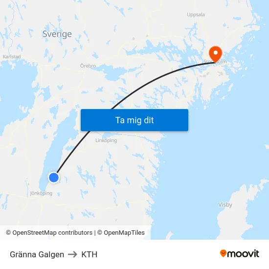 Gränna Galgen to KTH map