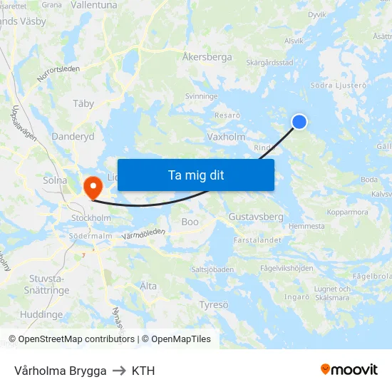Vårholma Brygga to KTH map