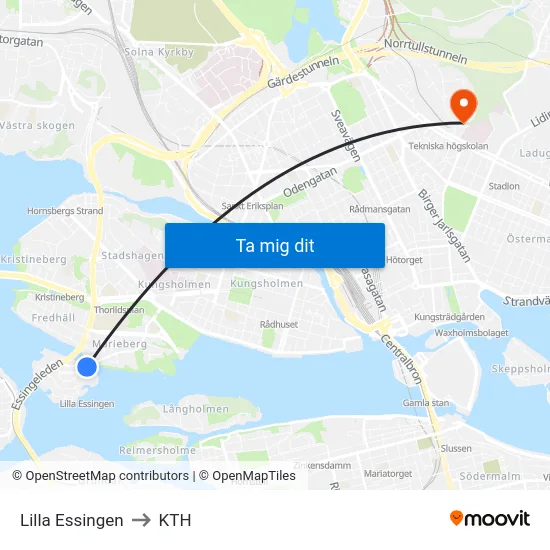 Lilla Essingen to KTH map