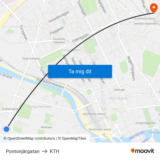 Pontonjärgatan to KTH map