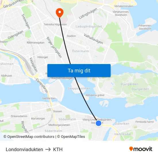 Londonviadukten to KTH map