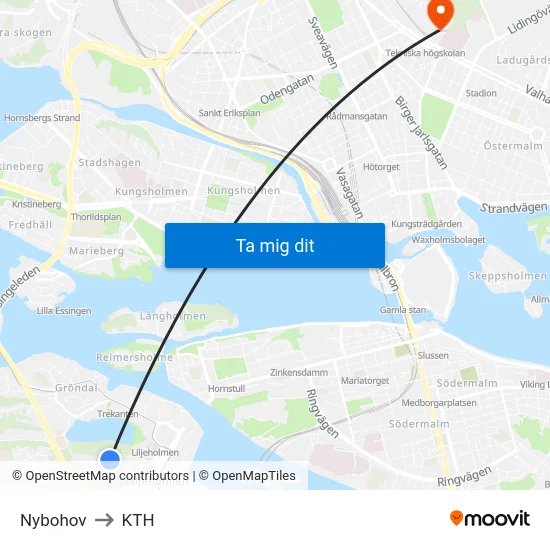Nybohov to KTH map
