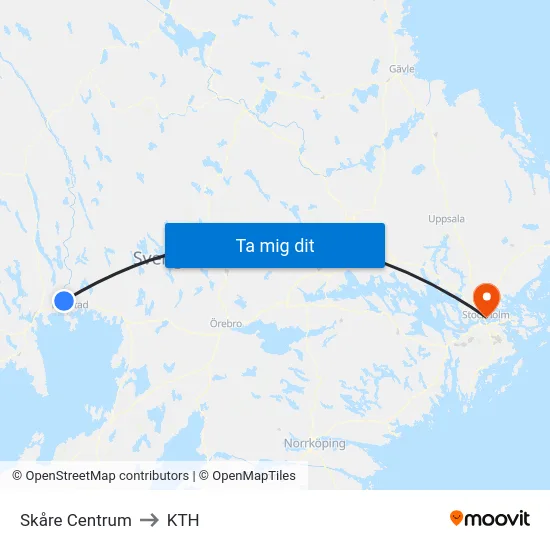 Skåre Centrum to KTH map