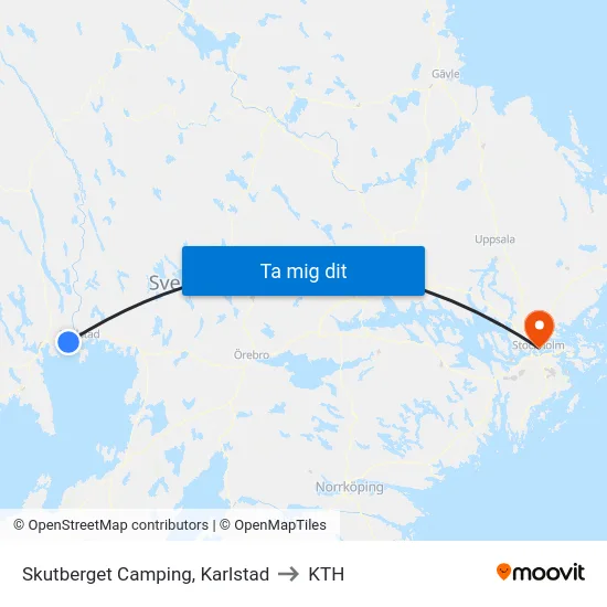 Skutberget Camping, Karlstad to KTH map