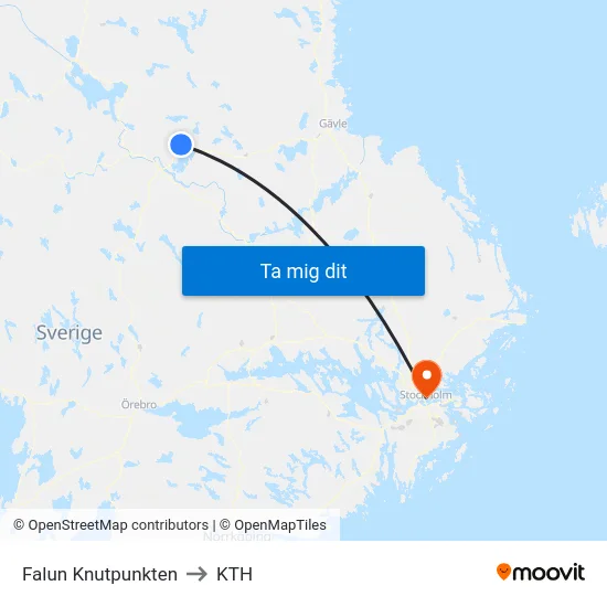 Falun Knutpunkten to KTH map