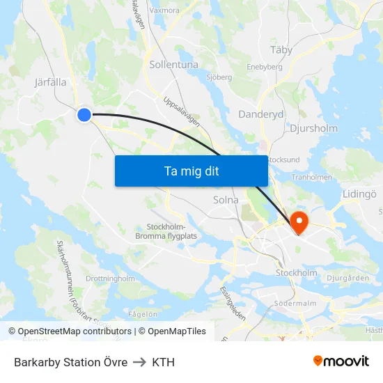 Barkarby Station Övre to KTH map