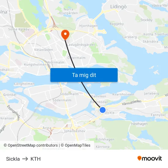 Sickla to KTH map