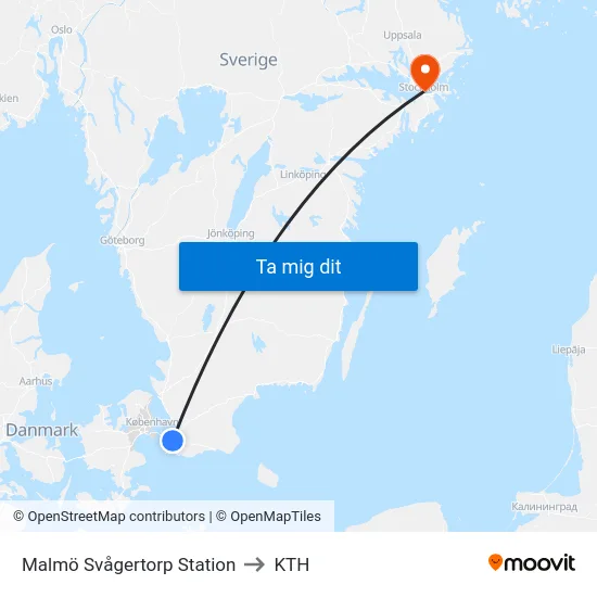 Malmö Svågertorp Station to KTH map
