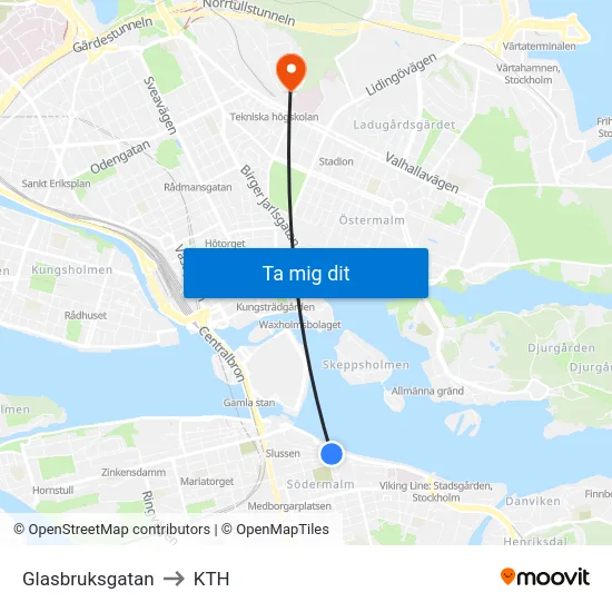 Glasbruksgatan to KTH map