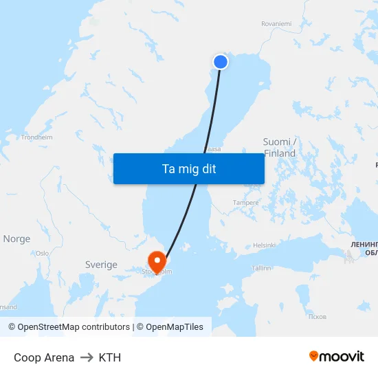 Coop Arena to KTH map