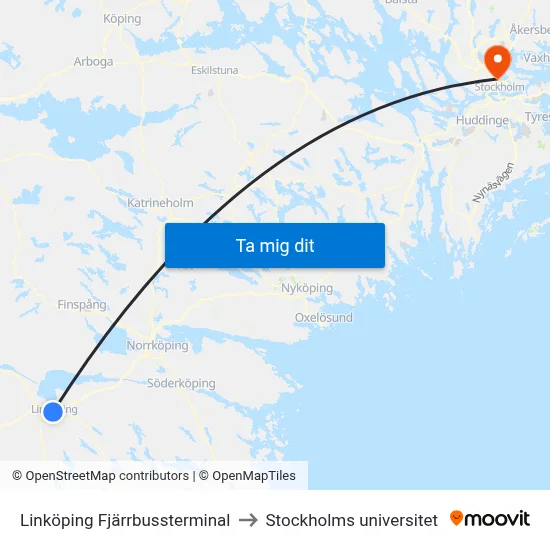 Linköping Fjärrbussterminal to Stockholms universitet map