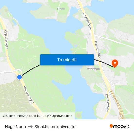 Haga Norra to Stockholms universitet map