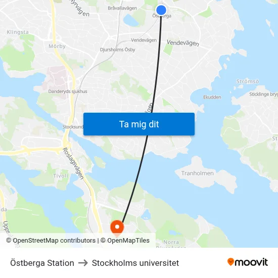 Östberga Station to Stockholms universitet map